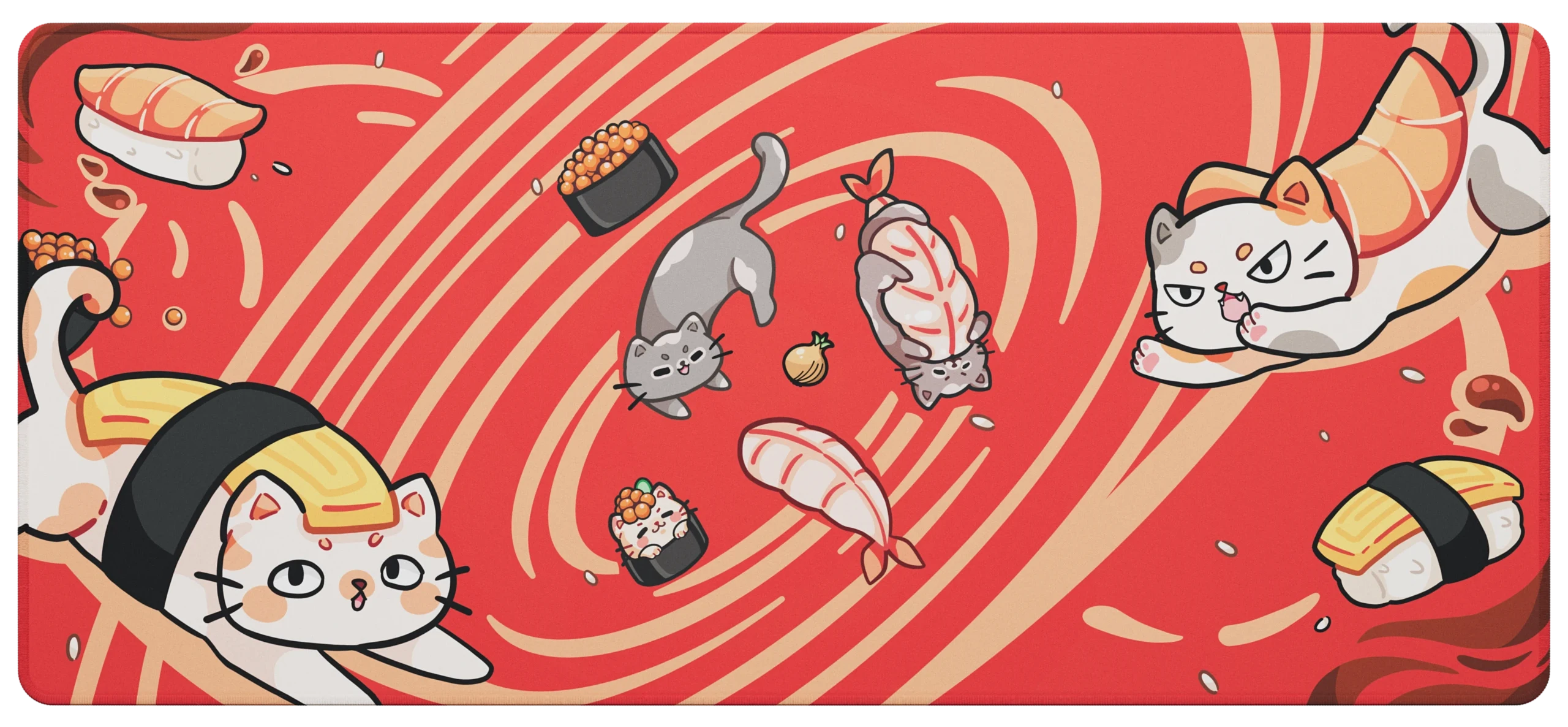 Dark Project Sushi Cats Red Mousepad XL